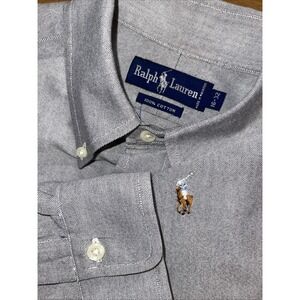 Ralph Lauren Shirt Men 16 32 Gray Flesh Pony Button Down Long Sleeve Preppy